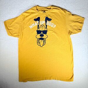 Disney Pluto What Up Dog T-Shirt Unisex Mustard Yellow Adult Size L Cotton